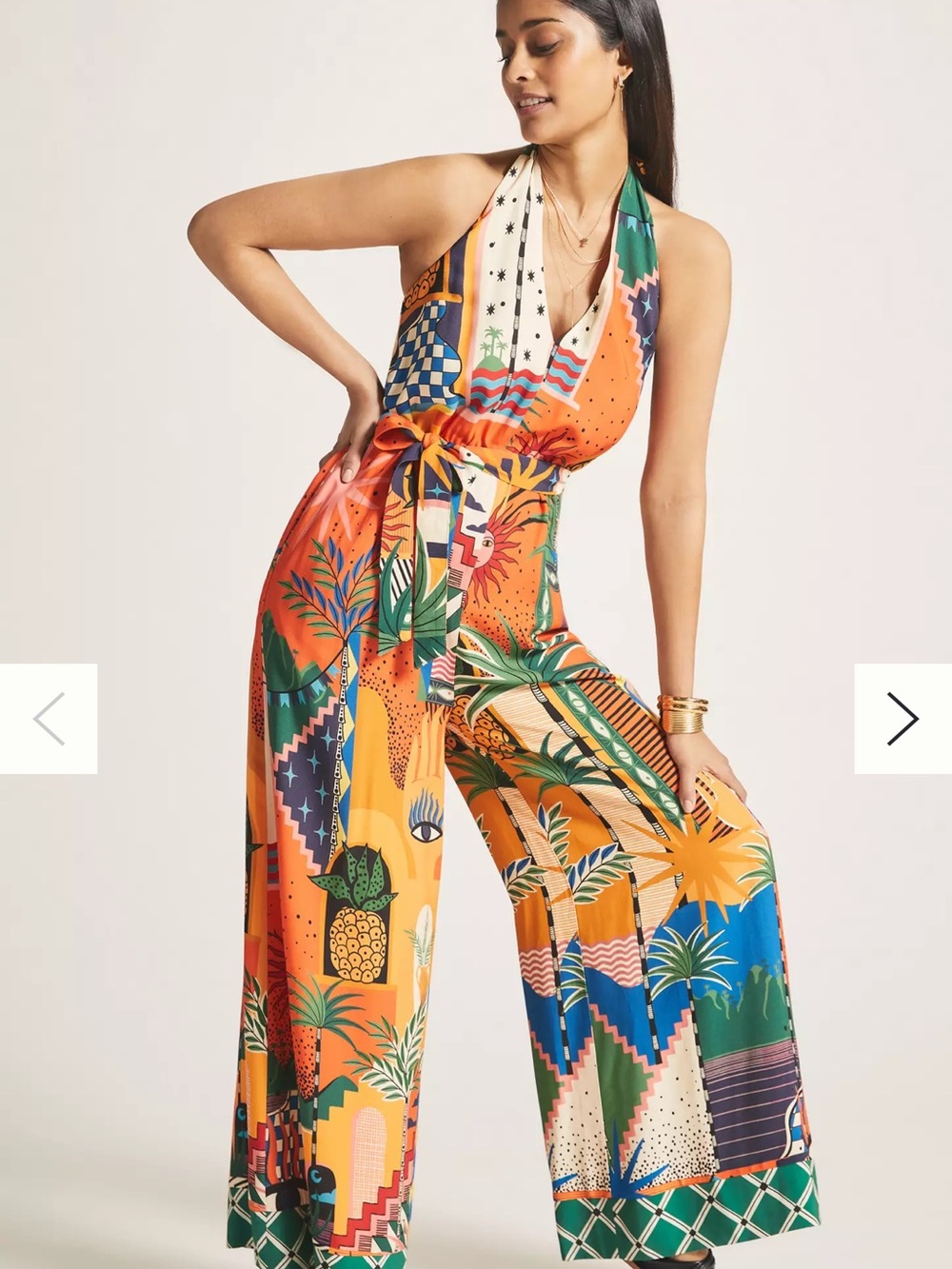FARM RIO Orange Printed Jumpsuit with Tie Waist